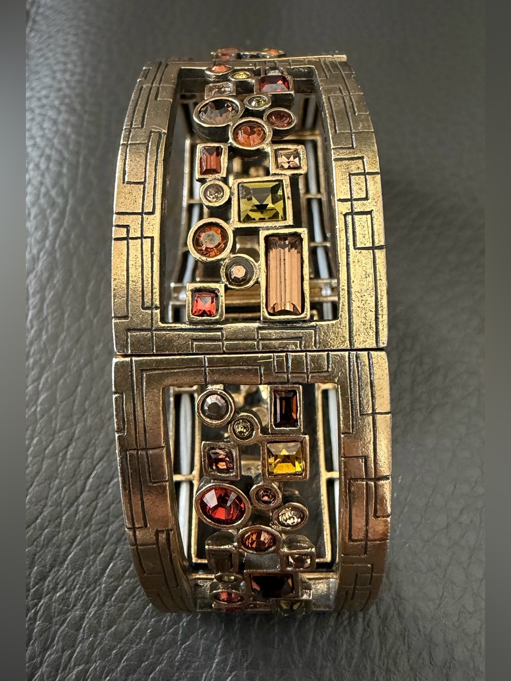 Signed Patricia Locke Vintage-Style Gold Tone Stretch Bracelet Cuff